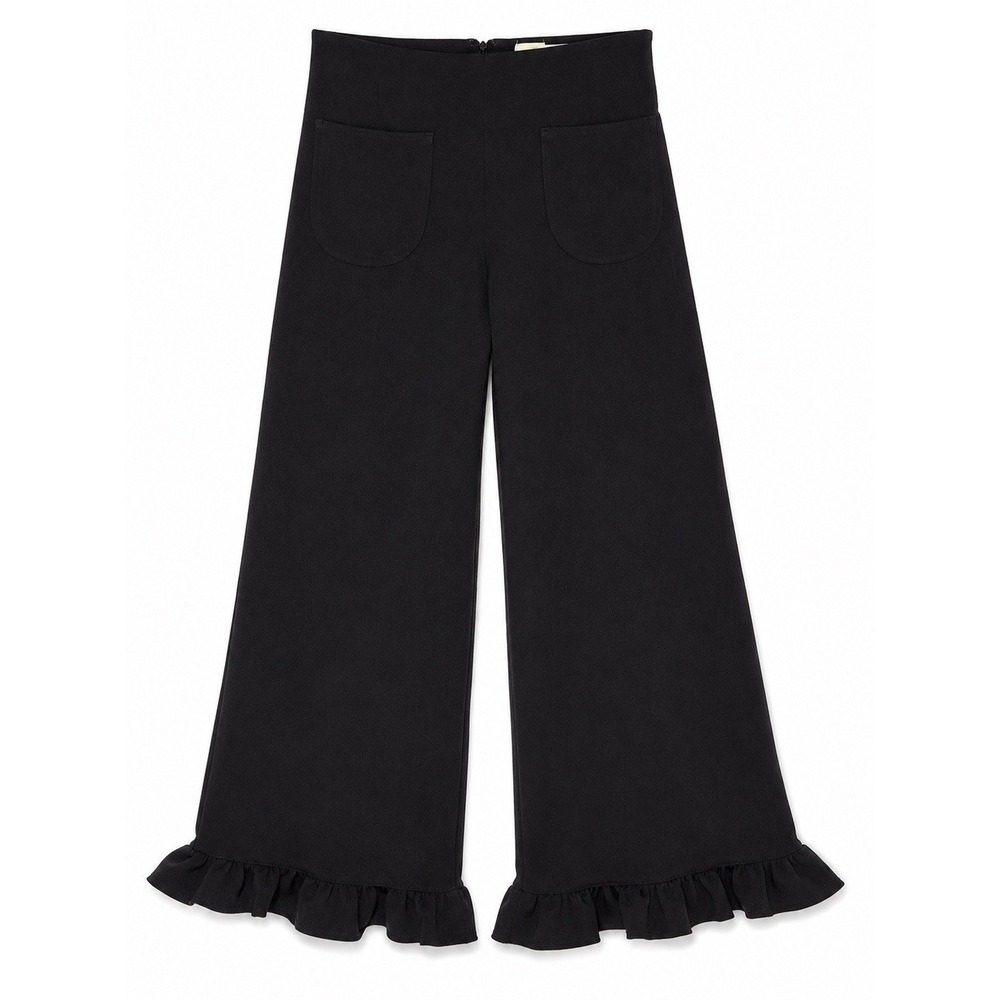Maeve Colette Pants 29 Black Wide Leg Ruffle Hem Cottagecore Chic Office Trouser